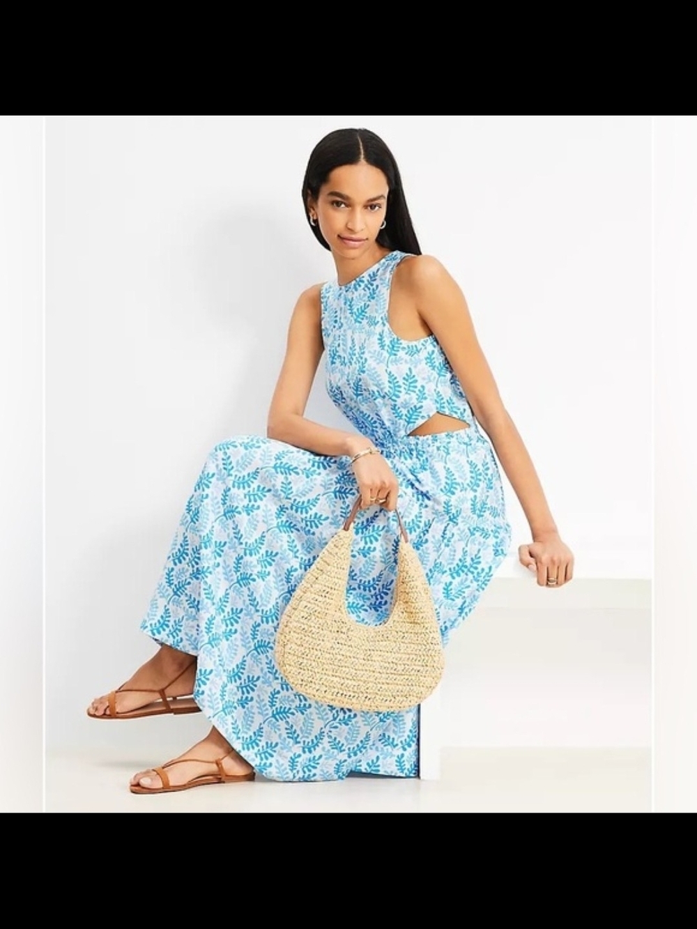Loft Botanical Cut Out Midi Dress